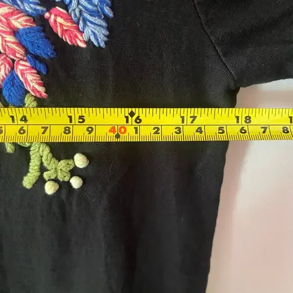 Anthropologie Black Floral Embroidered Tee - Picture 7 of 8